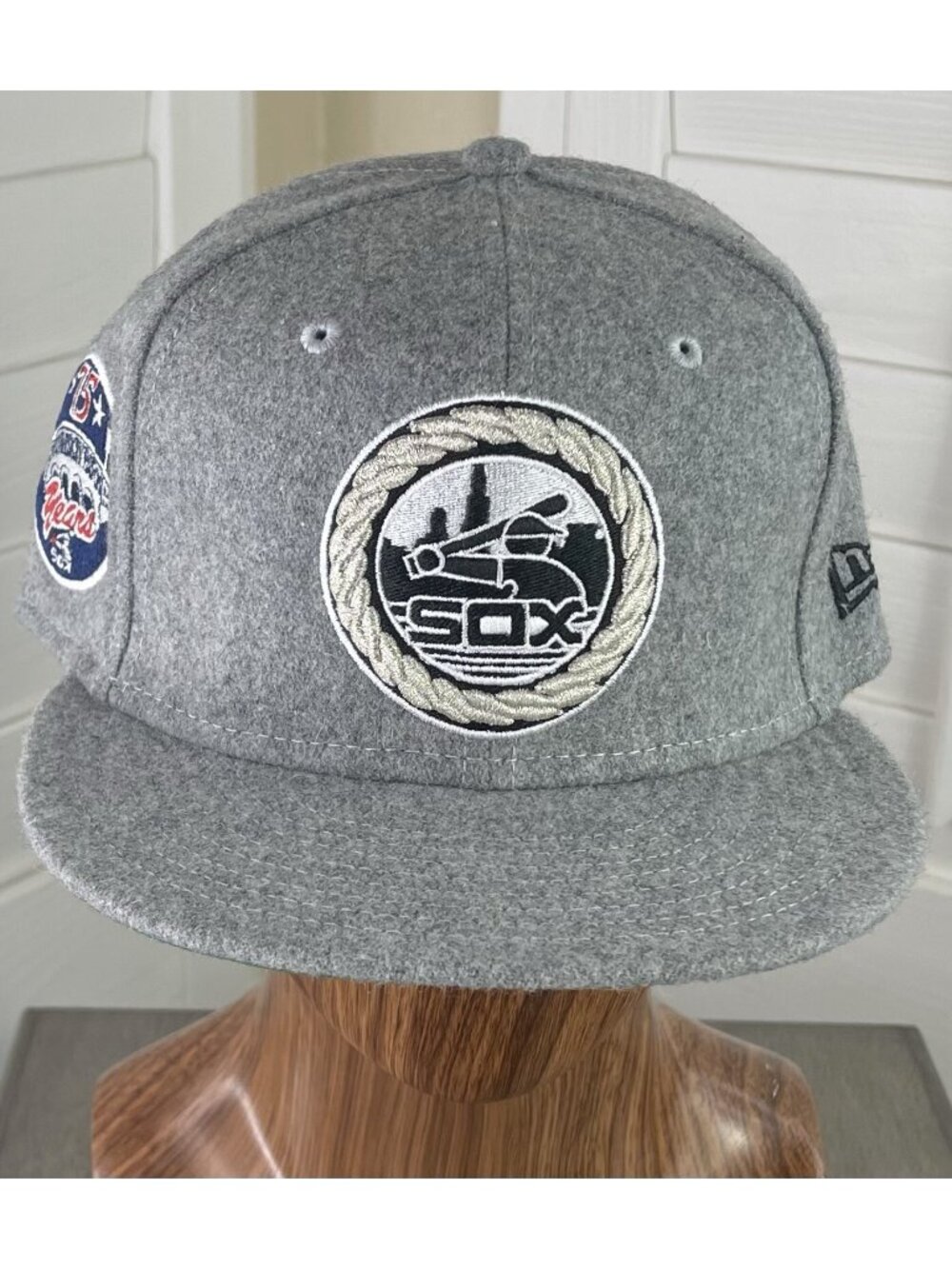 New Era MLB Chicago White Sox Wool Fitted Hat w/75th Anniversary Patch, Sz 7 1/4